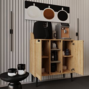 Melura Kahve Kiler-kahve Köşesi %100 Mdf Lake Ahşap Ayak Çok Amaçlı Dolap Safir Meşe