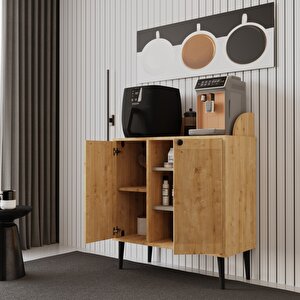 Melura Kahve Kiler-kahve Köşesi %100 Mdf Lake Ahşap Ayak Çok Amaçlı Dolap Safir Meşe