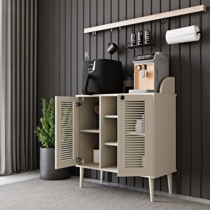 Kahve Kiler-kahve Köşesi %100 Mdf Lake Ahşap Ayak Çok Amaçlı Dolap Kumtaşı