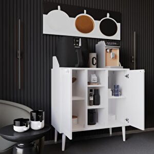 Melura Kahve Kiler-kahve Köşesi %100 Mdf Lake Ahşap Ayak Çok Amaçlı Dolap Beyaz - Beyaz