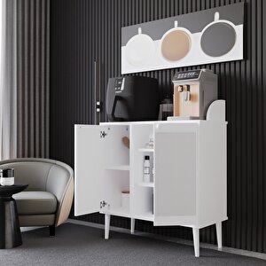 Melura Kahve Kiler-kahve Köşesi %100 Mdf Lake Ahşap Ayak Çok Amaçlı Dolap Beyaz - Beyaz