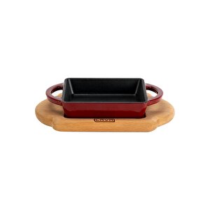 Döküm Kare Sahan Döküm Demir Yekpare Çift Kulplu Kayın Servis Ahşabı Ölçü 12x12cm.-bordo