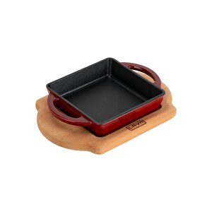 Döküm Kare Sahan Döküm Demir Yekpare Çift Kulplu Kayın Servis Ahşabı Ölçü 12x12cm.-bordo