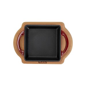 Döküm Kare Sahan Döküm Demir Yekpare Çift Kulplu Kayın Servis Ahşabı Ölçü 12x12cm.-bordo