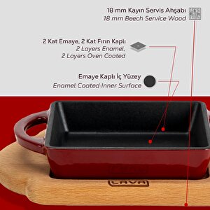 Lava Döküm Kare Sahan Döküm Demir Yekpare Çift Kulplu Kayın Servis Ahşabı Ölçü 12x12cm.-bordo