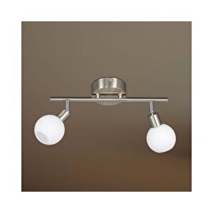 Metal İnox Kaplama 2 Li 180 Derece Beyaz Opal Camlı Tavan Plofyoner Avize