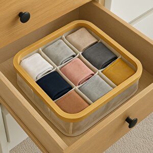 Doğal Bambu Çerçeveli 9 Bölmeli  Çorap Organizeri – Çekmece Ve Dolap Düzenleyici Kutusu Br-6705