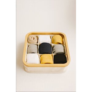 Doğal Bambu Çerçeveli 9 Bölmeli  Çorap Organizeri – Çekmece Ve Dolap Düzenleyici Kutusu Br-6705