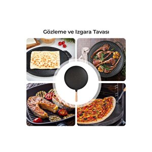 Çift Taraflı Tava Granit Döküm, Gözleme, Izgara Tava Sapı Çıkabilir Izgara Tava, Spatula Hediye