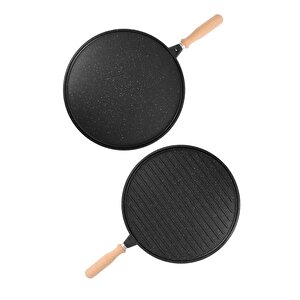 Çift Taraflı Tava Granit Döküm, Gözleme, Izgara Tava Sapı Çıkabilir Izgara Tava, Spatula Hediye