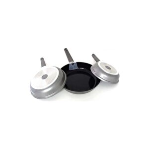 15016 Döküm Seramik 3 Parça Tava Seti Siyah (20-24-28 Cm)
