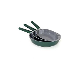 15016 Döküm Seramik 3 Parça Tava Seti Yeşil (20-24-28 Cm)