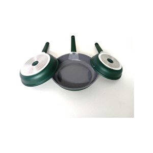 15016 Döküm Seramik 3 Parça Tava Seti Yeşil (20-24-28 Cm)
