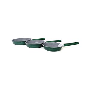 Oms 15016 Döküm Seramik 3 Parça Tava Seti Yeşil (20-24-28 Cm)