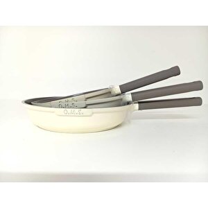 15016 Döküm Seramik 3 Parça Tava Seti Krem (20-24-28 Cm)