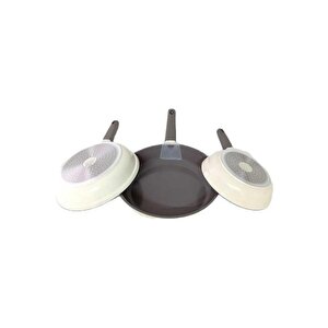 15016 Döküm Seramik 3 Parça Tava Seti Krem (20-24-28 Cm)