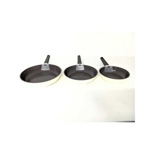 Oms 15016 Döküm Seramik 3 Parça Tava Seti Krem (20-24-28 Cm)