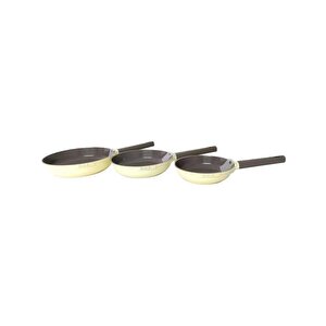 Oms 15016 Döküm Seramik 3 Parça Tava Seti Krem (20-24-28 Cm)