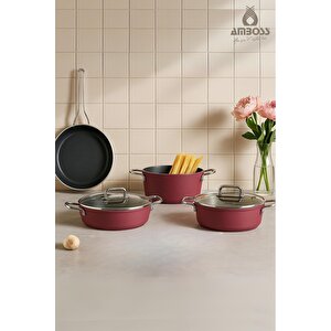 Anyolin 7 Parça Titanyum Kaplama Tencere Tava Seti (bordo)