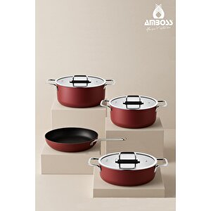 Anyolin 7 Parça Titanyum Kaplama Tencere Tava Seti (bordo)