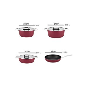 Anyolin 7 Parça Titanyum Kaplama Tencere Tava Seti (bordo)