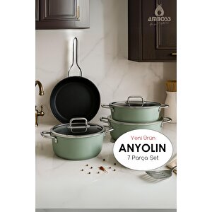 Anyolin 7 Parça Titanyum Kaplama Tencere Tava Seti (yeşil)