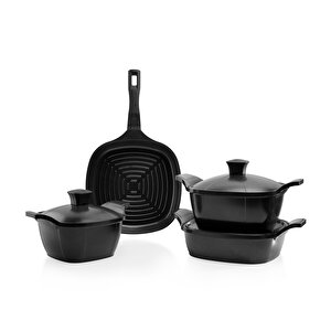 Felsen Kare Seramik Tencere Seti 7 Parça-siyah