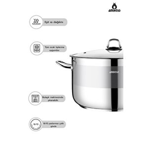 Saphire Paslanmaz Çelik 34 Cm Cam Kapaklı Derin Tencere