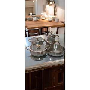 Akdeni̇z 9 Parça Platinyum Çelik Tencere Seti