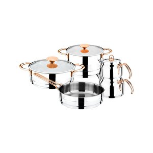 Akdeni̇z 9 Parça Platinyum Çelik Tencere Seti