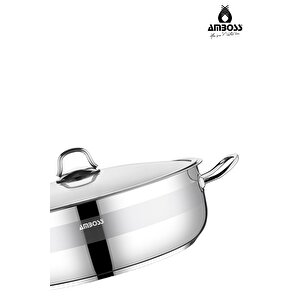 Saphire Paslanmaz Çelik 34 Cm Cam Kapaklı Basık Tencere