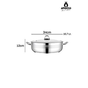 Saphire Paslanmaz Çelik 34 Cm Cam Kapaklı Basık Tencere