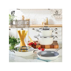 Amboss Sera Nova 7 Parça Seramik Tencere Tava Seti Beyaz