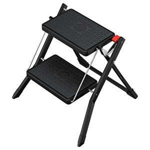 Mk61 Standartline Çelik 2 Basamaklı Katlanabilir Merdiven Siyah Renk