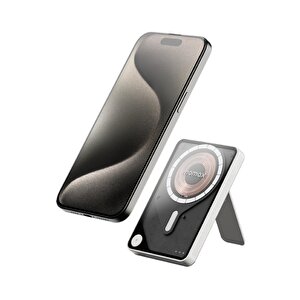 1-power X Pro+ Manyetik Standlı Wireless Powerbank 10000mah Dahili Usb-c Kablolu Beyaz