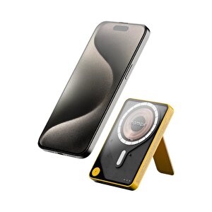 1-power X Pro+ Manyetik Standlı Wireless Powerbank 10000mah Dahili Usb-c Kablolu Sarı