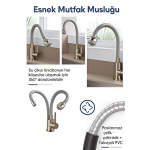 Gri Silikonlu 2 Fonksiyonlu Kubar Musluk Başlığı – 360° Oynar Başlık, Su Tasarruflu Tasarım
