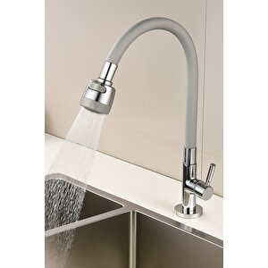 Gri Silikonlu 2 Fonksiyonlu Kubar Musluk Başlığı – 360° Oynar Başlık, Su Tasarruflu Tasarım