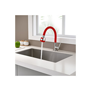 Kırmızı Silikonlu 2 Fonksiyonlu Kubar Musluk Başlığı – Oynar Başlık, Su Tasarrufu Ve Konfor