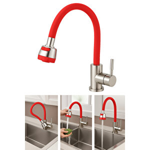 Kırmızı Silikonlu 2 Fonksiyonlu Kubar Musluk Başlığı – Oynar Başlık, Su Tasarrufu Ve Konfor