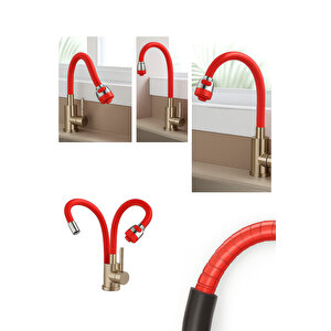 Kırmızı Silikonlu 2 Fonksiyonlu Kubar Musluk Başlığı – Oynar Başlık, Su Tasarrufu Ve Konfor