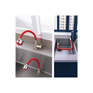 Kırmızı Silikonlu 2 Fonksiyonlu Kubar Musluk Başlığı – Oynar Başlık, Su Tasarrufu Ve Konfor