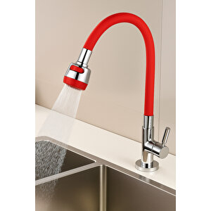 Kırmızı Silikonlu 2 Fonksiyonlu Kubar Musluk Başlığı – Oynar Başlık, Su Tasarrufu Ve Konfor