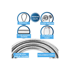 200 Cm Paslanmaz Çelik Duş Hortumu – Esnek Yapı, Yüksek Basınç Dayanımı, Uzun Ömürlü Kullanım