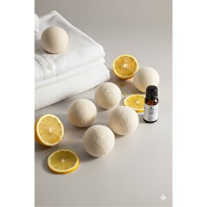 6 Adet Yün Çamaşır Kurutma Topu + %100 Saf Limon Esansı