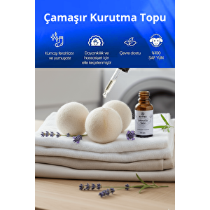 3'lü Çamaşır Yün Kurutma Topu + %100 Saf Lavanta Esansı Hediye