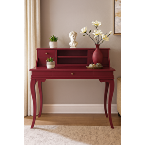 100 Cm 5 Çekmeceli Masif Bordo Raflı Çalışma Masası