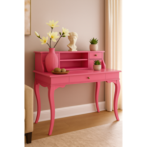 120 Cm 5 Çekmeceli Masif Pembe Raflı Çalışma Masası