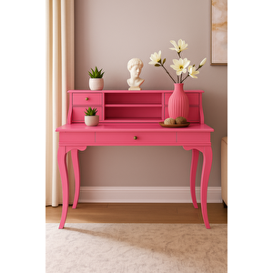 100 Cm 5 Çekmeceli Masif Pembe Raflı Çalışma Masası