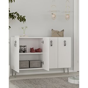 8181km-64ct Konsol,kahve Köşesi̇,ayakkabilik,ofi̇s Evrak Dolabi,mutfak Ki̇ler Dolabi,tv Üni̇tesi̇-BG Beyaz-Gümüş